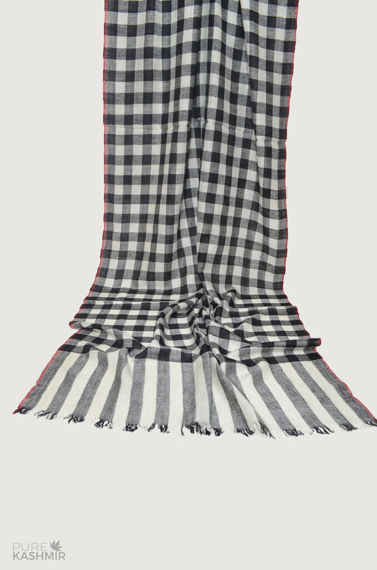 Classic Black and White Handwoven Cashmere Pashmina Scarf