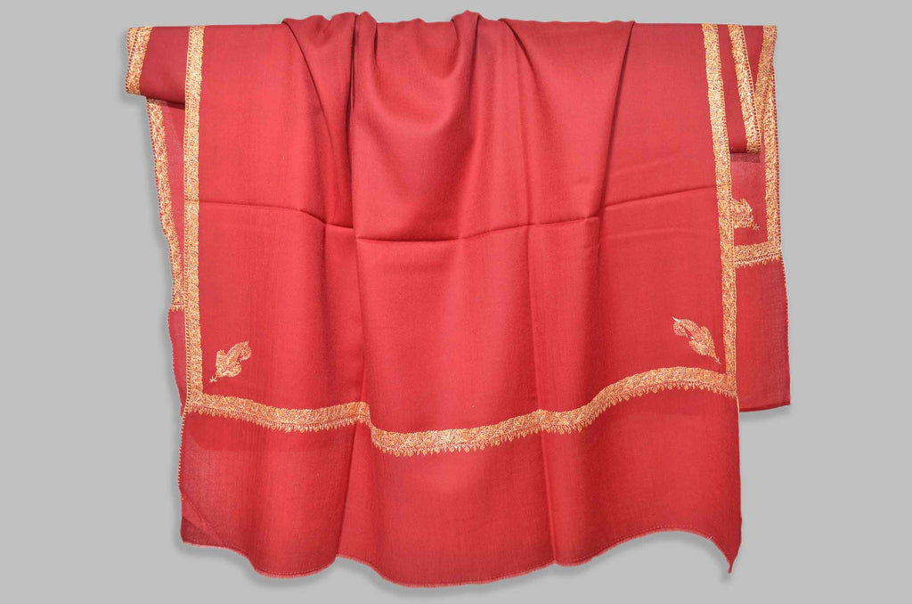 Maroon Merino Sozni Hand Embroidery Shawl