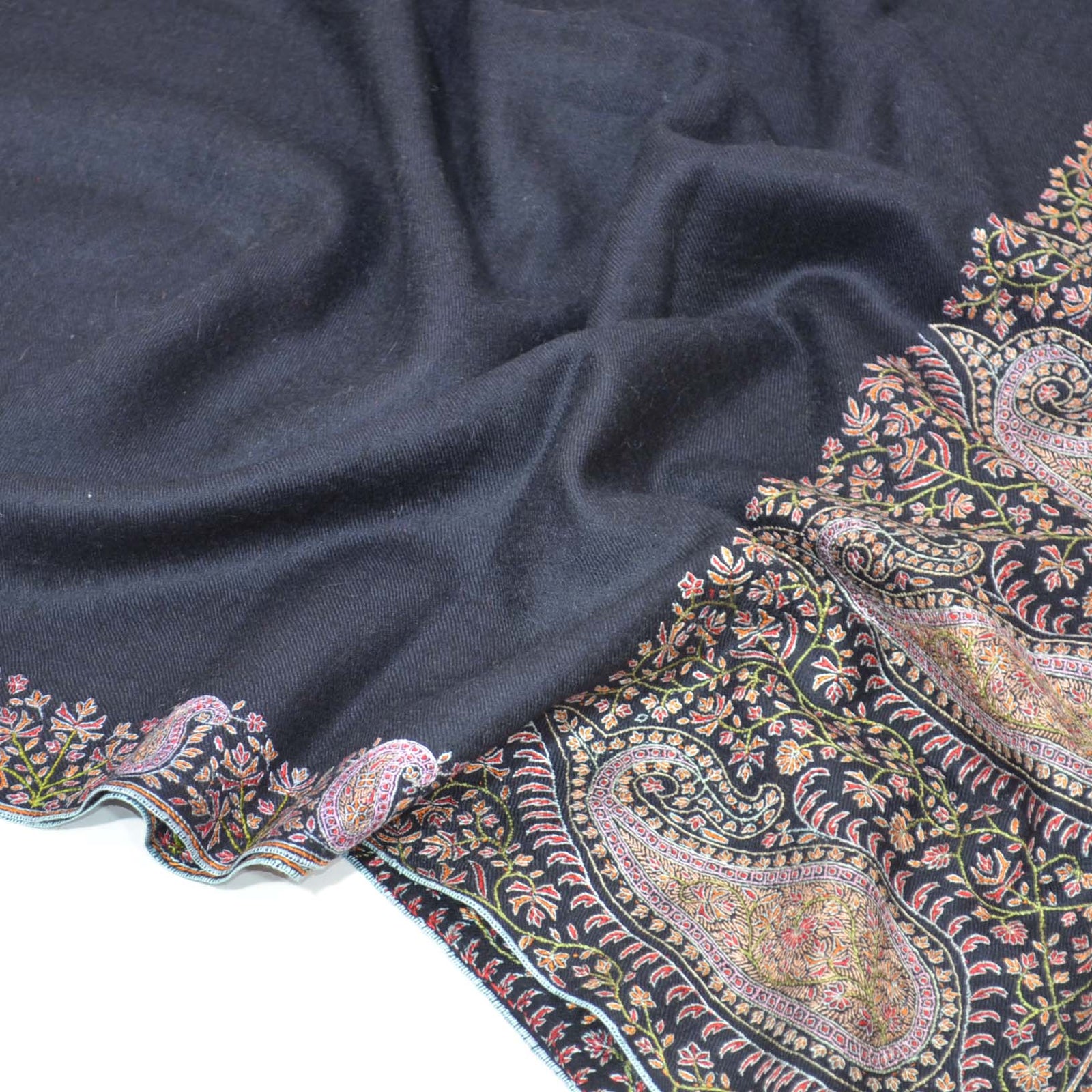 Black Big Border Embroidery Cashmere Pashmina Shawl