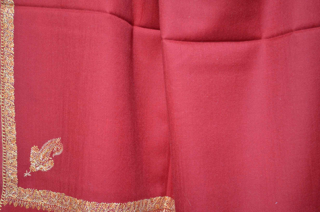 Maroon Merino Sozni Hand Embroidery Shawl
