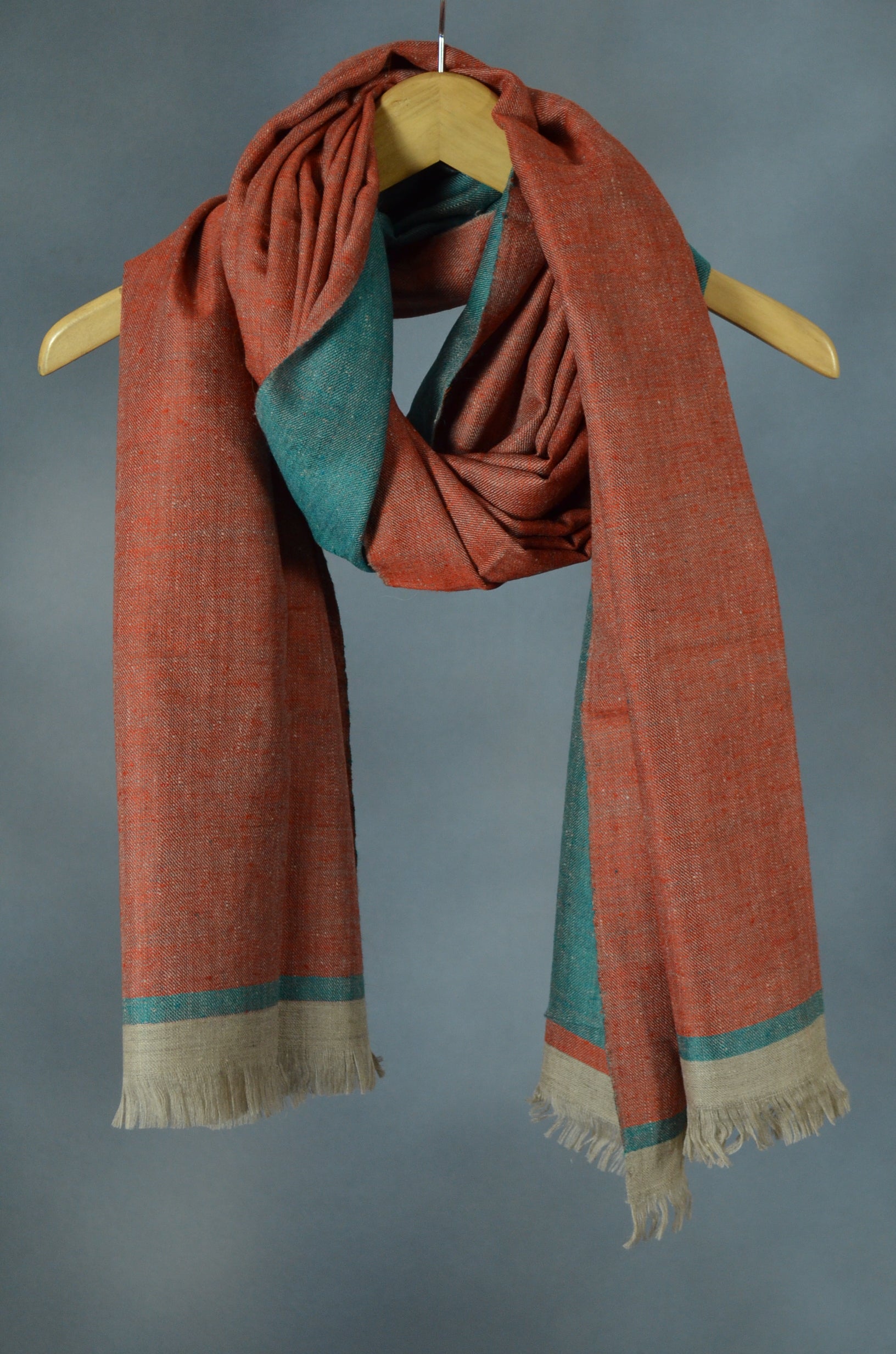 Reversible Rust and Green Handwoven Cashmere Pashmina Shawl