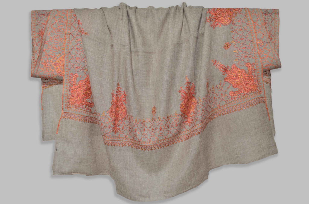 Natural Un-Dyed Merino Sozni Hand Embroidery Shawl