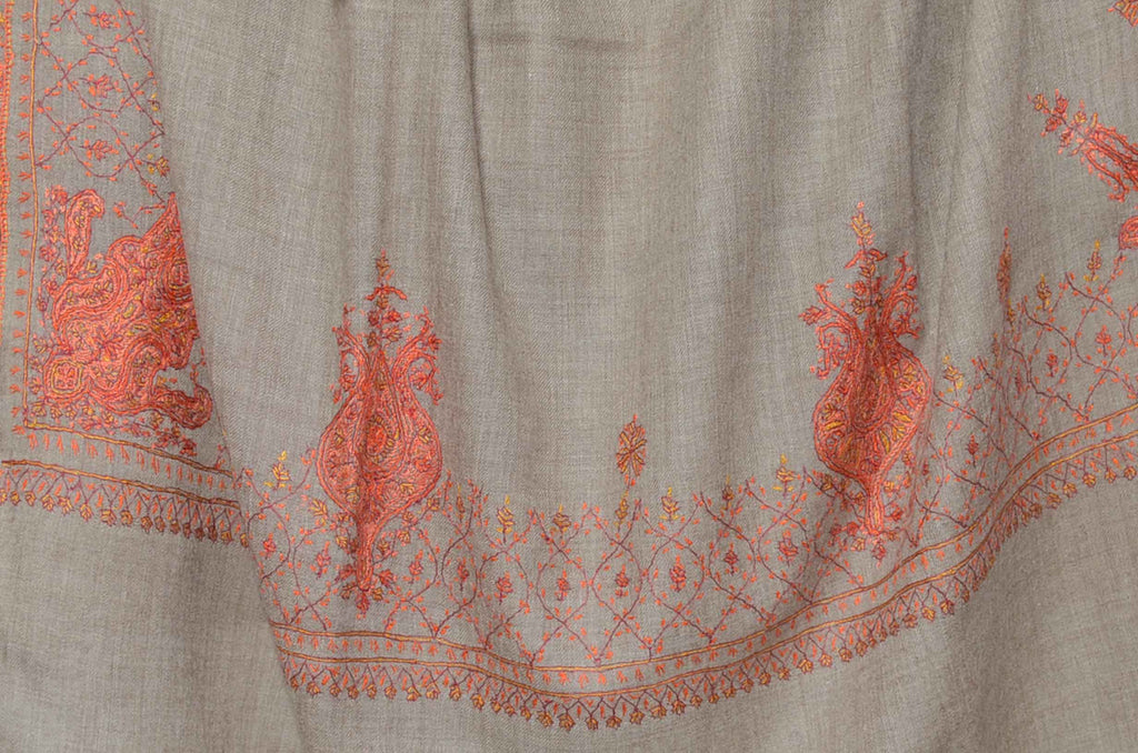 Natural Un-Dyed Merino Sozni Hand Embroidery Shawl