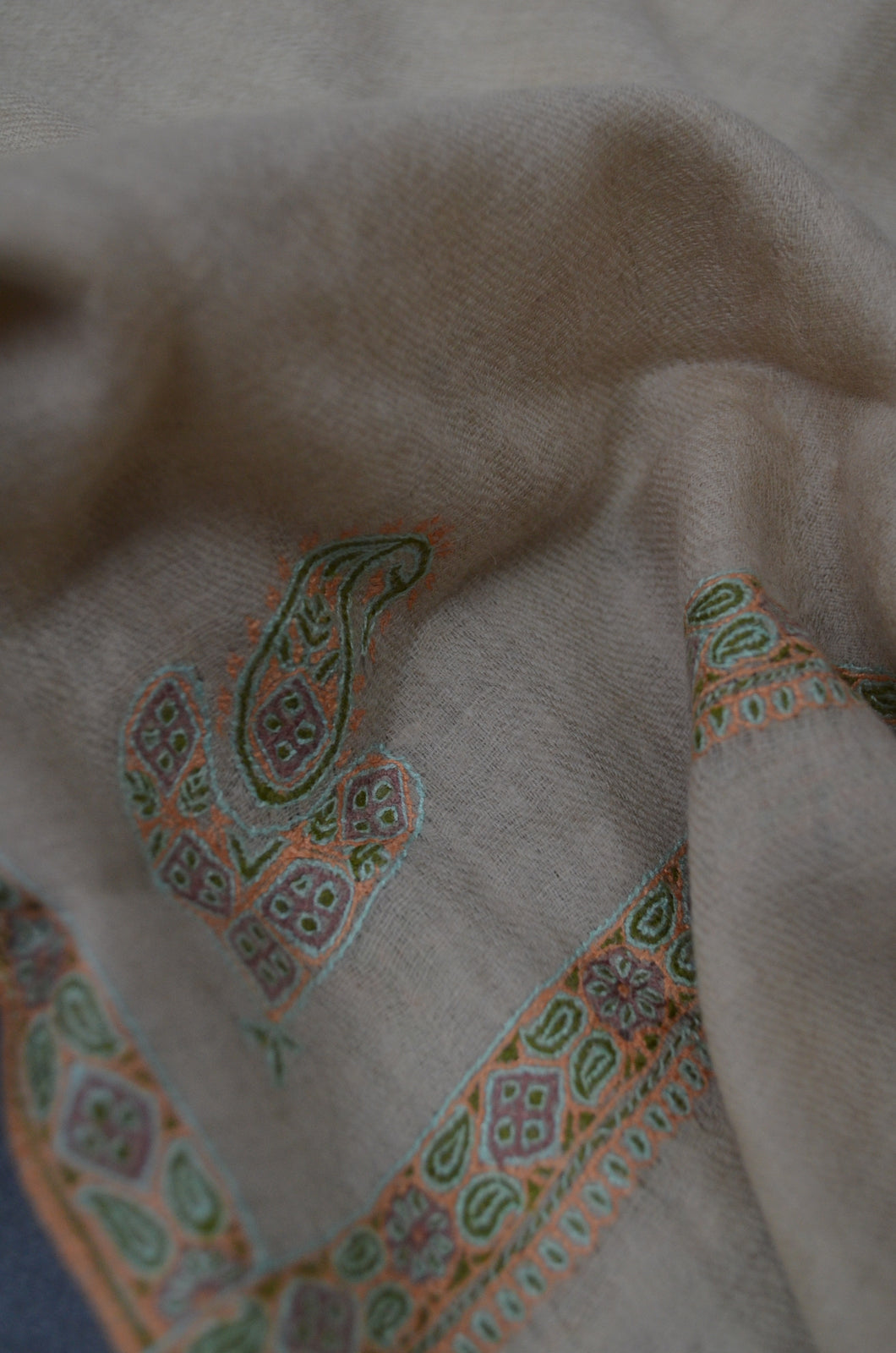 Ivory Border Embroidery Cashmere Pashmina Scarf
