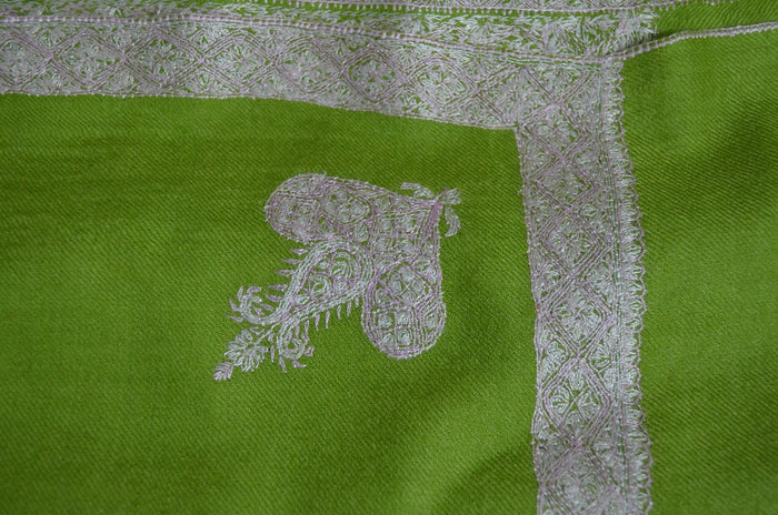 Green Border Embroidery Cashmere Pashmina Shawl