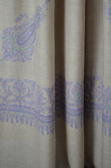 Natural Border Embroidery Cashmere Pashmina Shawl