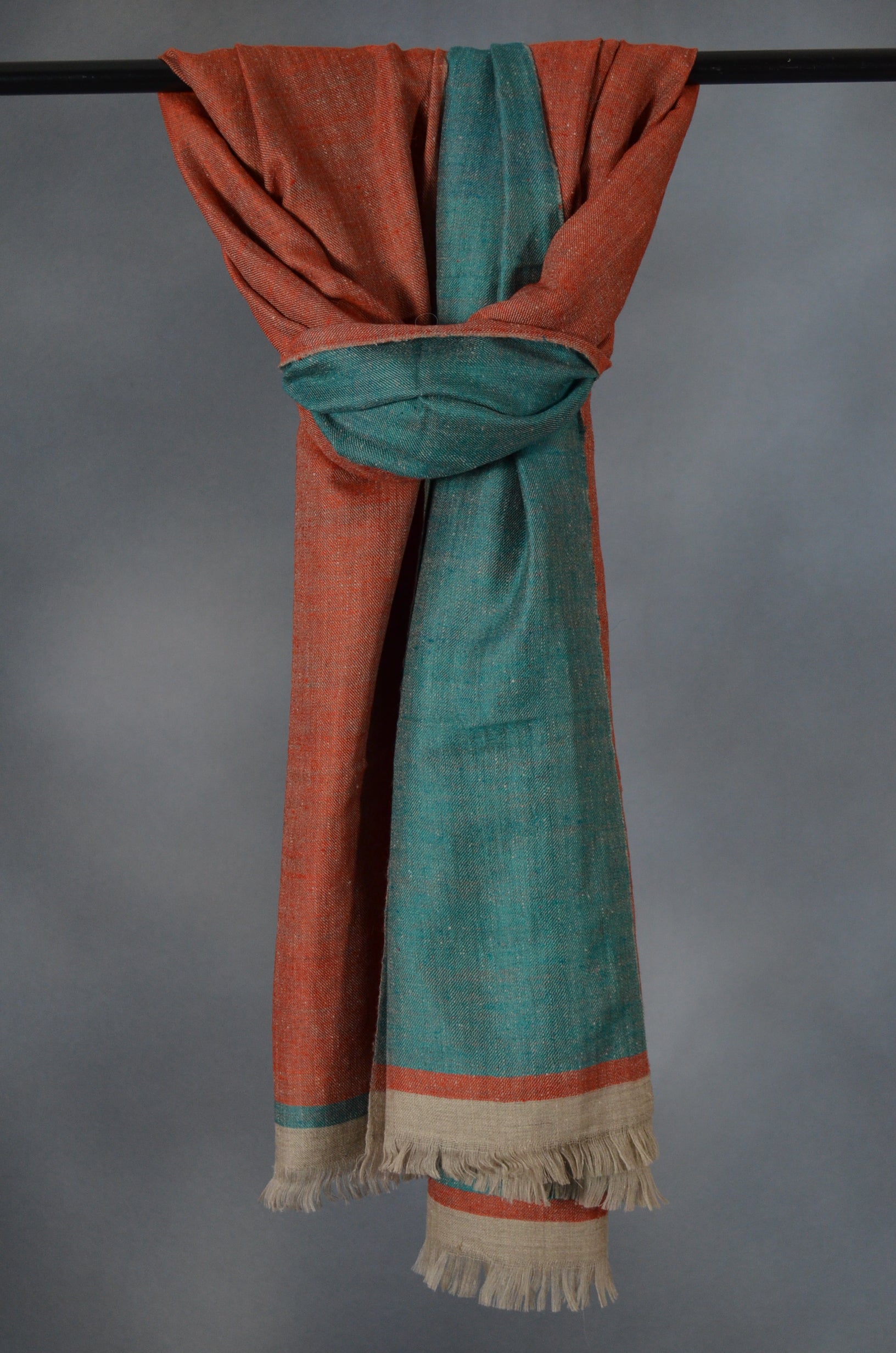Reversible Rust and Green Handwoven Cashmere Pashmina Shawl