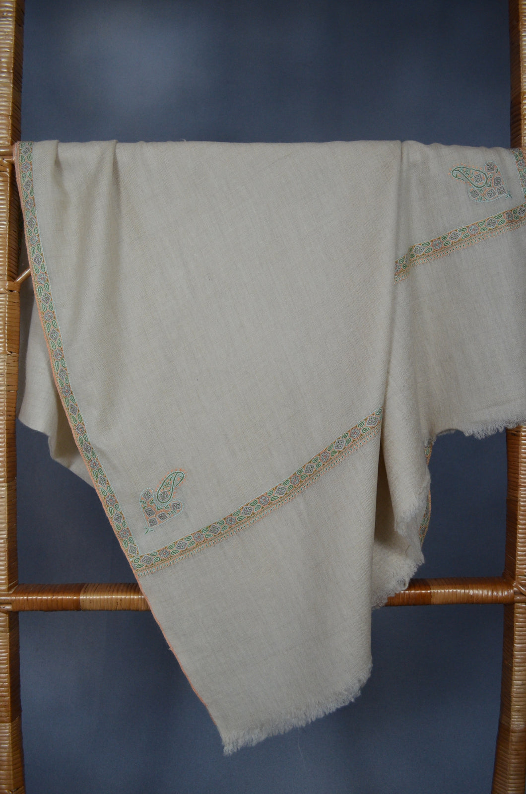 Ivory Border Embroidery Cashmere Pashmina Scarf