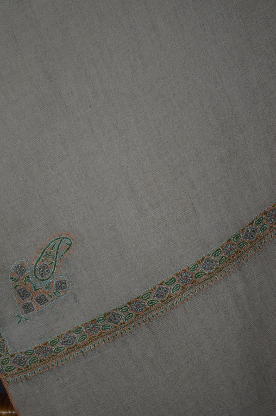 Ivory Border Embroidery Cashmere Pashmina Scarf