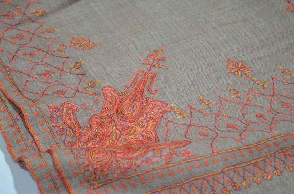 Natural Un-Dyed Merino Sozni Hand Embroidery Shawl