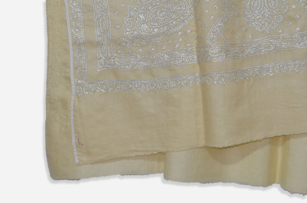 Ivory Base Silver Tilla Work Pashmina Shawl