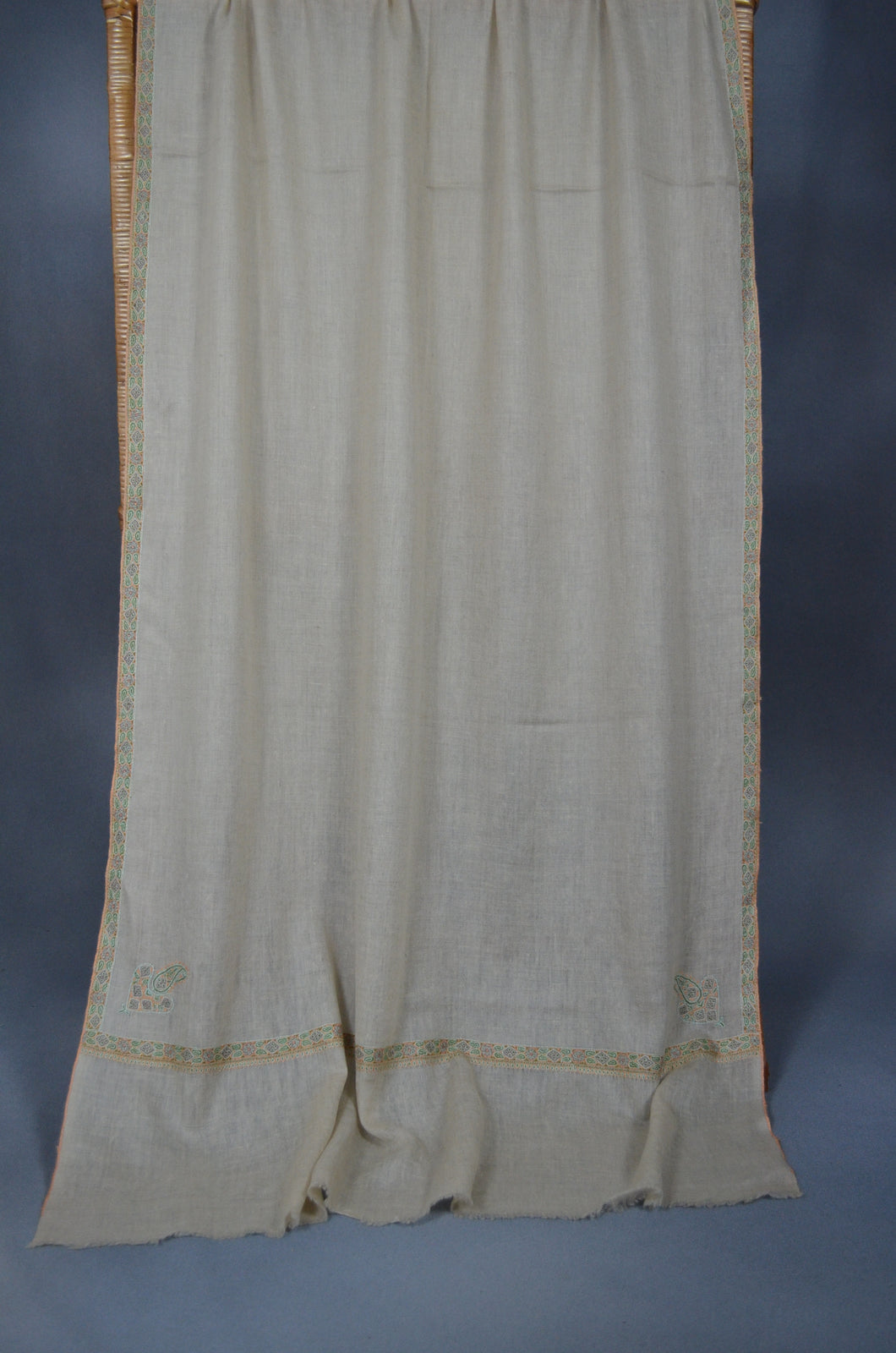 Ivory Border Embroidery Cashmere Pashmina Scarf