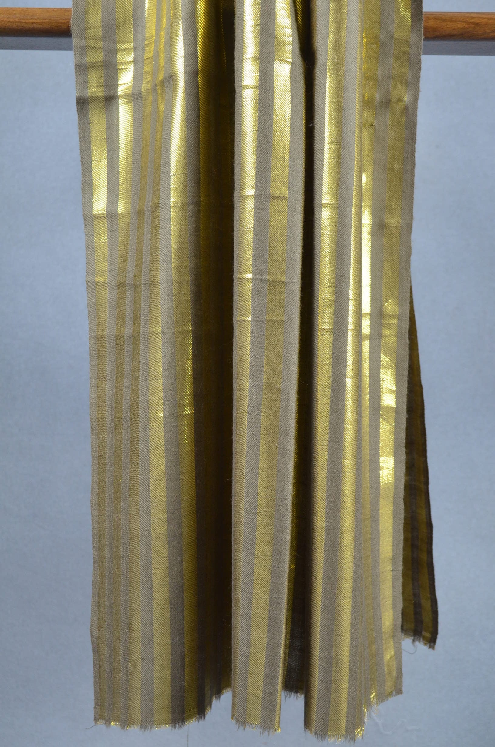 Golden Metallic Striped Handwoven Cashmere Pashmina Scarf