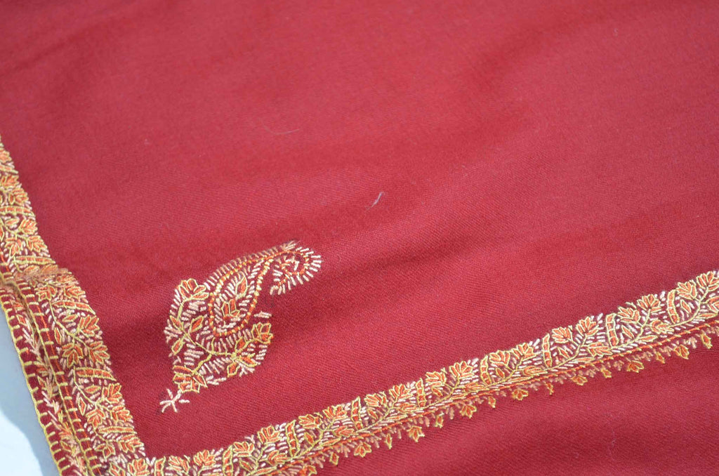 Maroon Merino Sozni Hand Embroidery Shawl