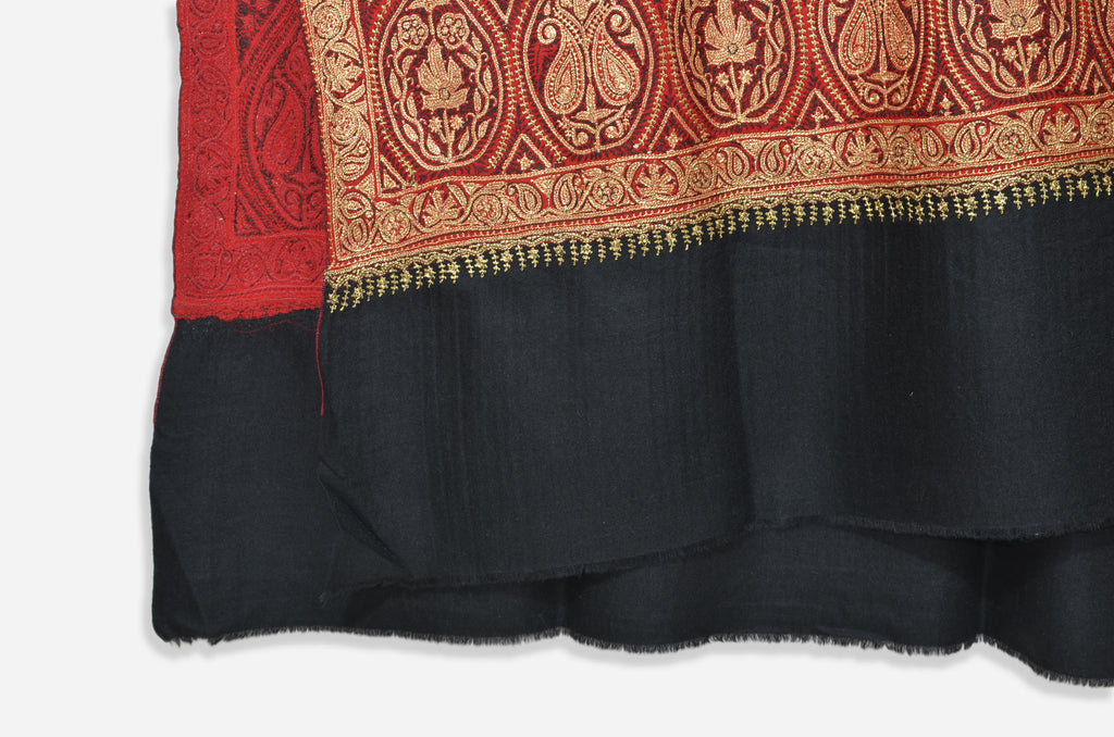 Black and Maroon Base Gold Tilla Work Pashmina Shawl
