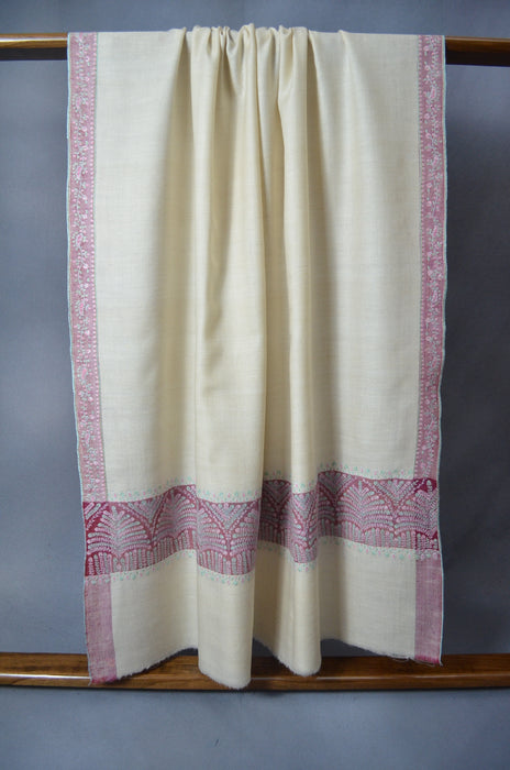 Ivory Striped Big Border Embroidery Cashmere Pashmina Shawl