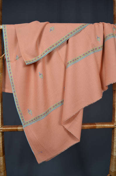Peach Border Embroidery Cashmere Pashmina Shawl with Motifs