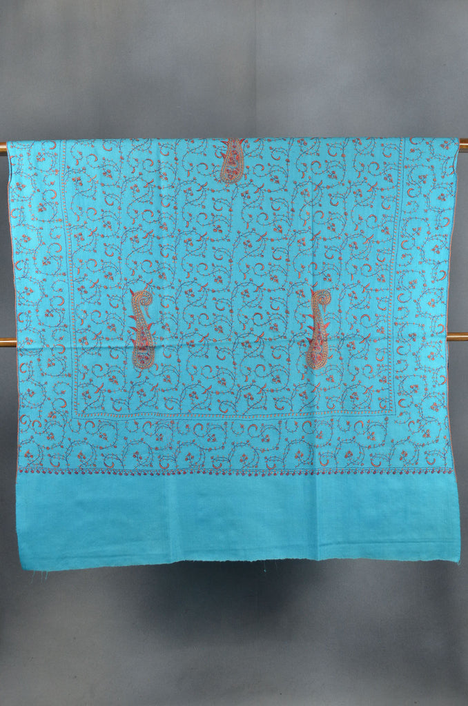 Olympic Blue Jali Sozni Embroidery Shawl
