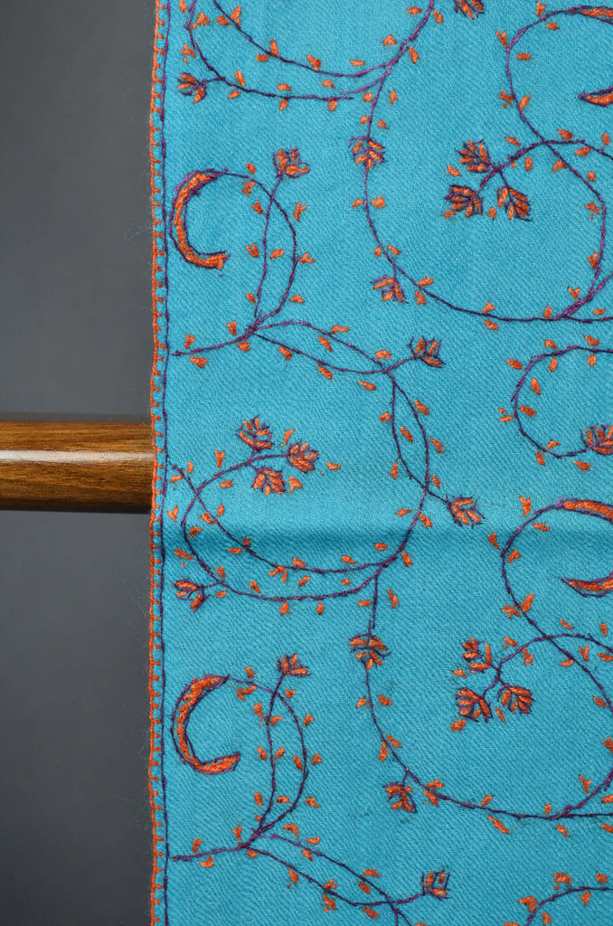 Olympic Blue Jali Sozni Embroidery Shawl