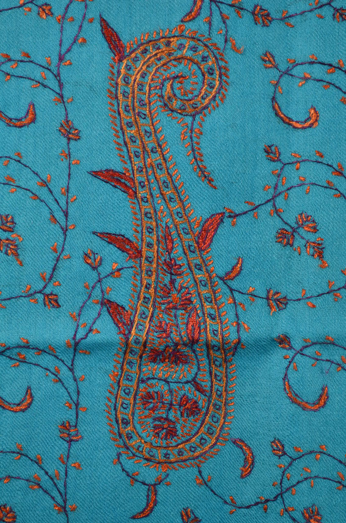 Olympic Blue Jali Sozni Embroidery Shawl
