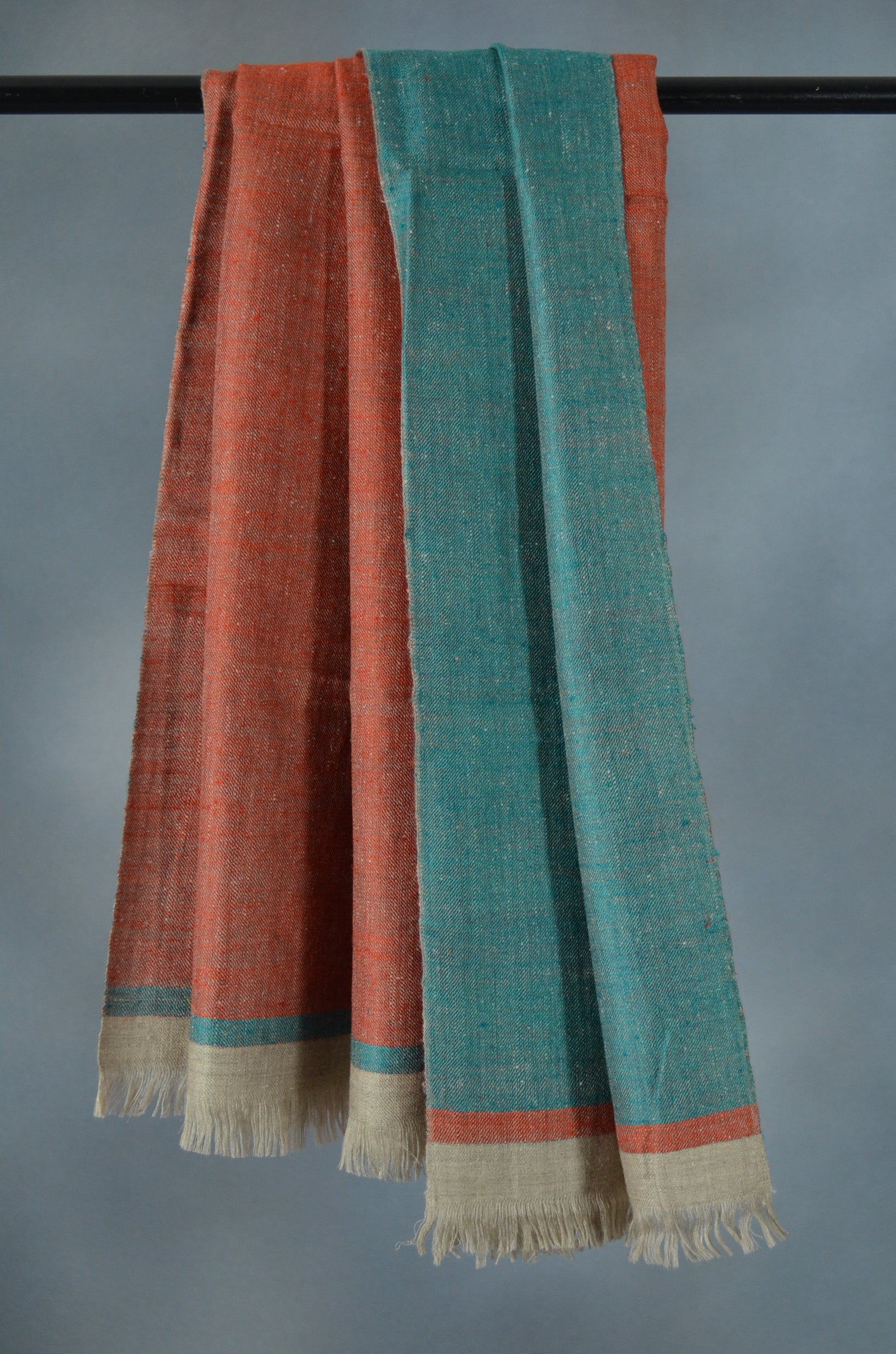 Reversible Rust and Green Handwoven Cashmere Pashmina Shawl