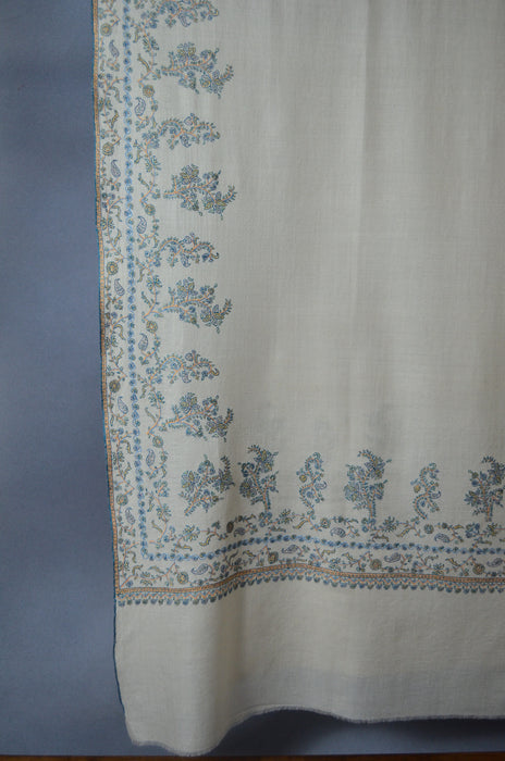 Ivory Big Border Embroidery Cashmere Pashmina Shawl