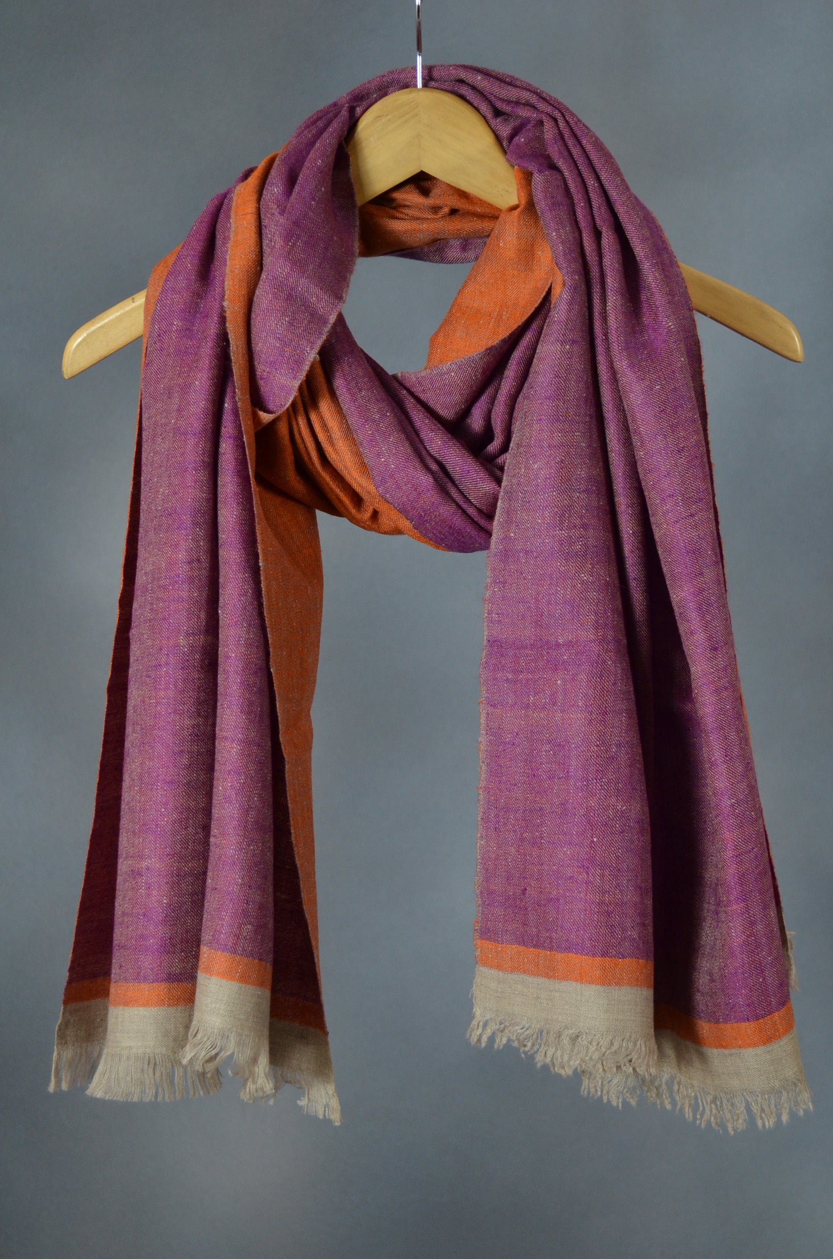 Reversible Orange and Mulberry Handwoven Cashmere Pashmina Shawl