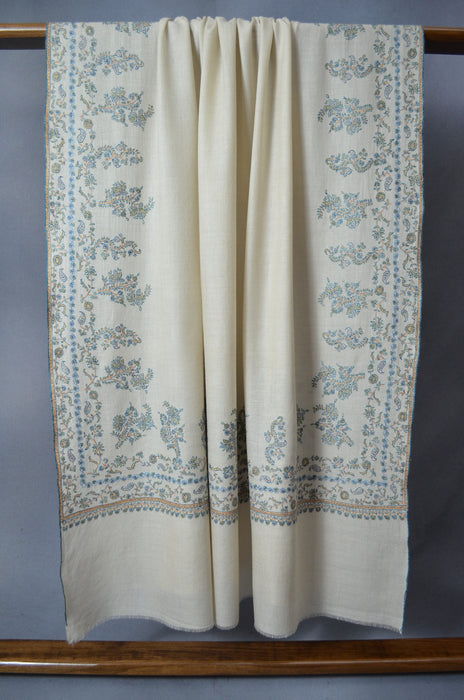 Ivory Big Border Embroidery Cashmere Pashmina Shawl