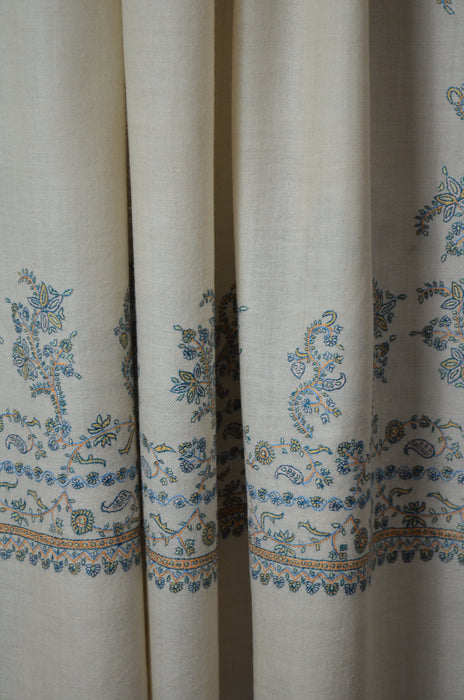 Ivory Big Border Embroidery Cashmere Pashmina Shawl