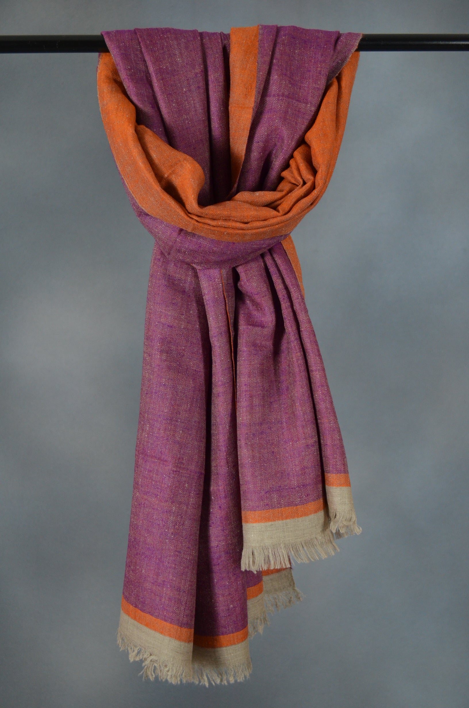 Reversible Orange and Mulberry Handwoven Cashmere Pashmina Shawl