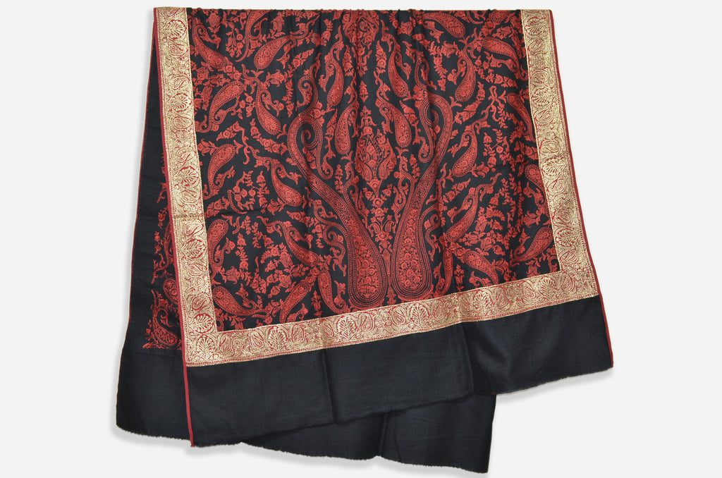 Black Base Gold Tilla and Sozni Work Pashmina Shawl