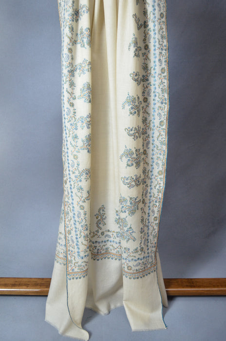 Ivory Big Border Embroidery Cashmere Pashmina Shawl