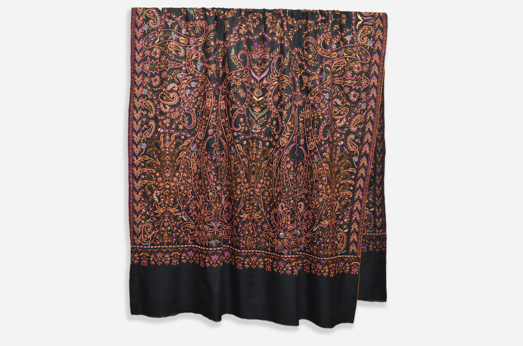 Black Sozni Pashmina Jamawar Shawl
