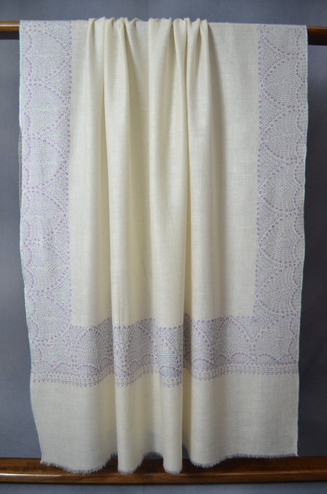 Ivory Big Border Embroidery Cashmere Pashmina Shawl