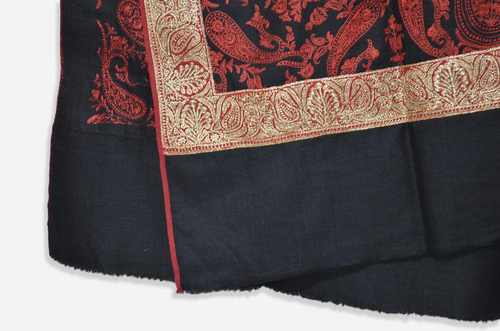 Black Base Gold Tilla and Sozni Work Pashmina Shawl