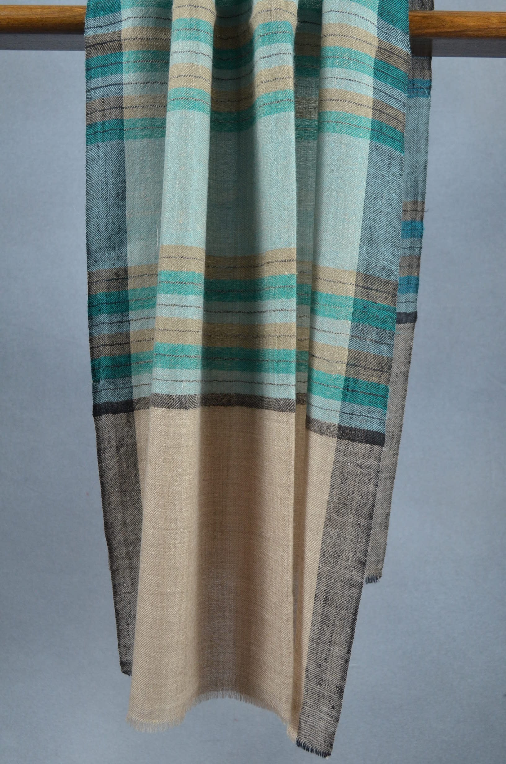 Green Stripe Handwoven Cashmere Pashmina Scarf