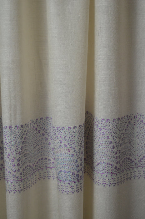Ivory Big Border Embroidery Cashmere Pashmina Shawl