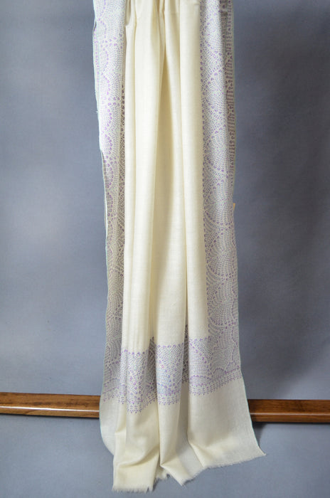 Ivory Big Border Embroidery Cashmere Pashmina Shawl