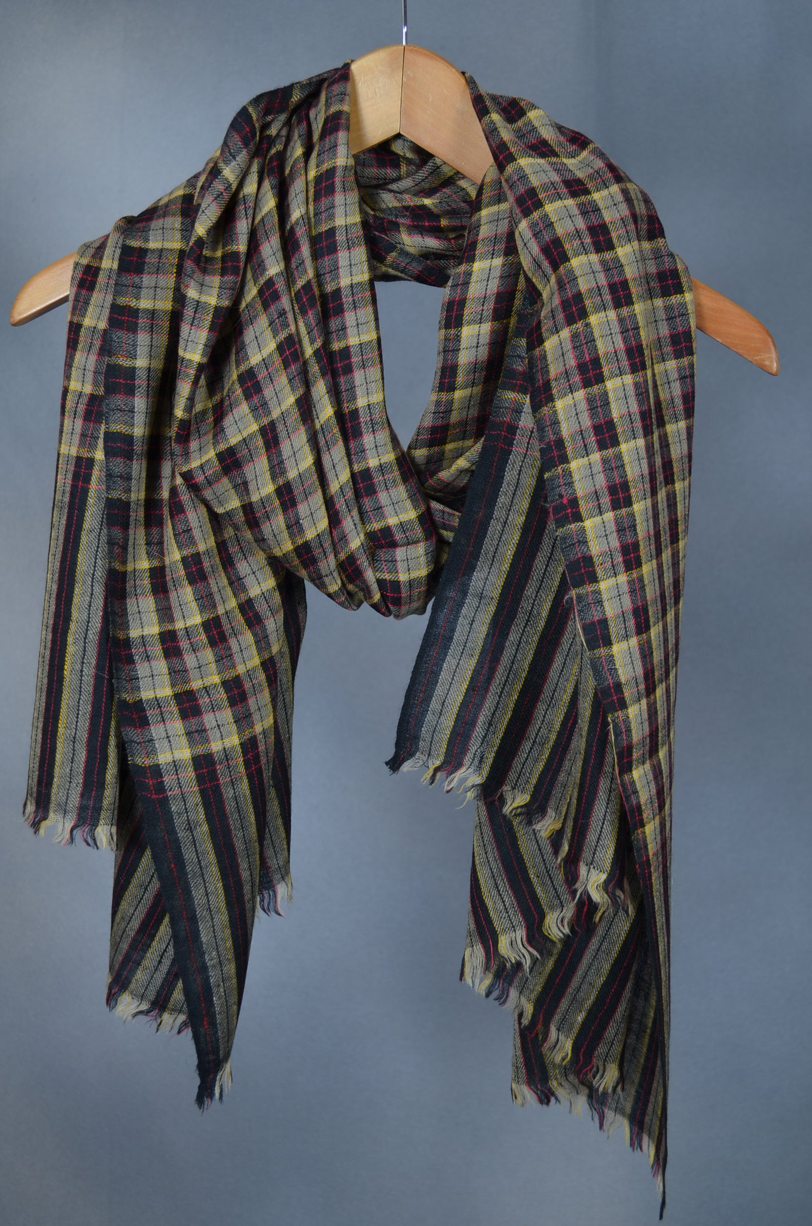 Black Check Handwoven Cashmere Pashmina Scarf