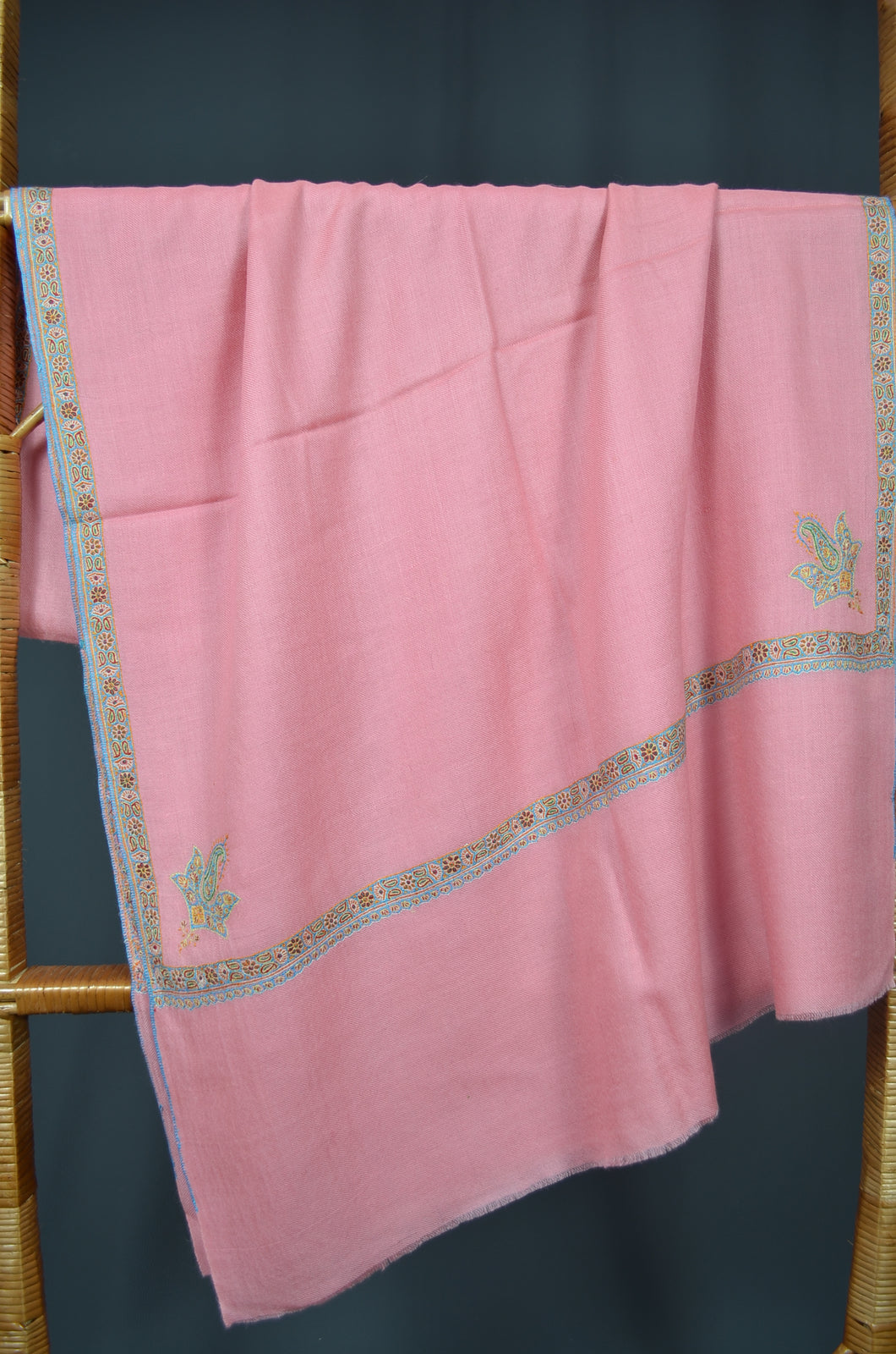 Pink Border Embroidery Cashmere Pashmina Scarf