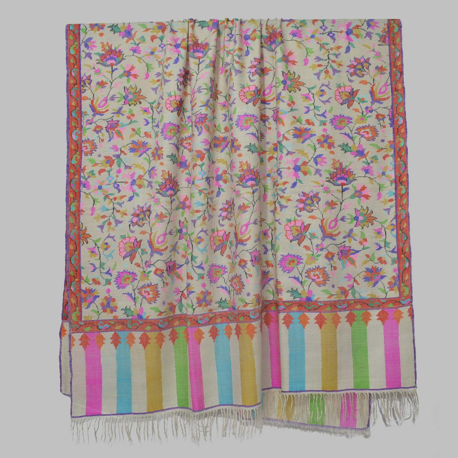 Ivory Kani Jamawar Pashmina Shawl