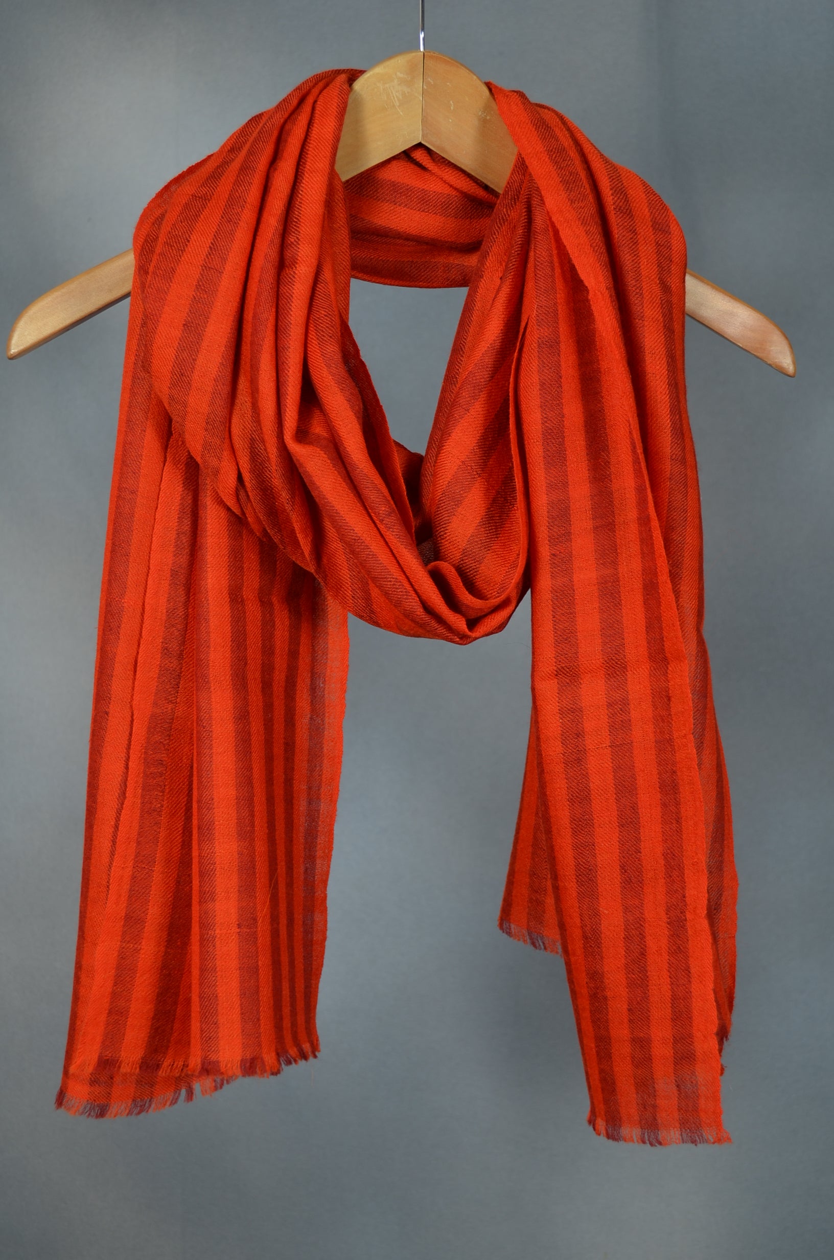Red Striped Handwoven Cashmere Pashmina Scarf