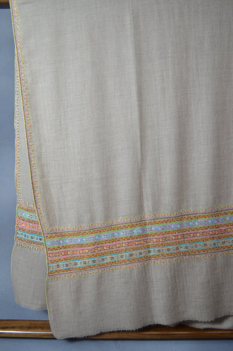 Un Dyed Triple Bel Embroidery Cashmere Pashmina Shawl