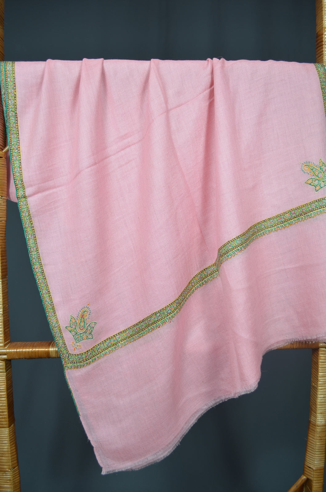 Light Pink Border Embroidery Cashmere Pashmina Scarf