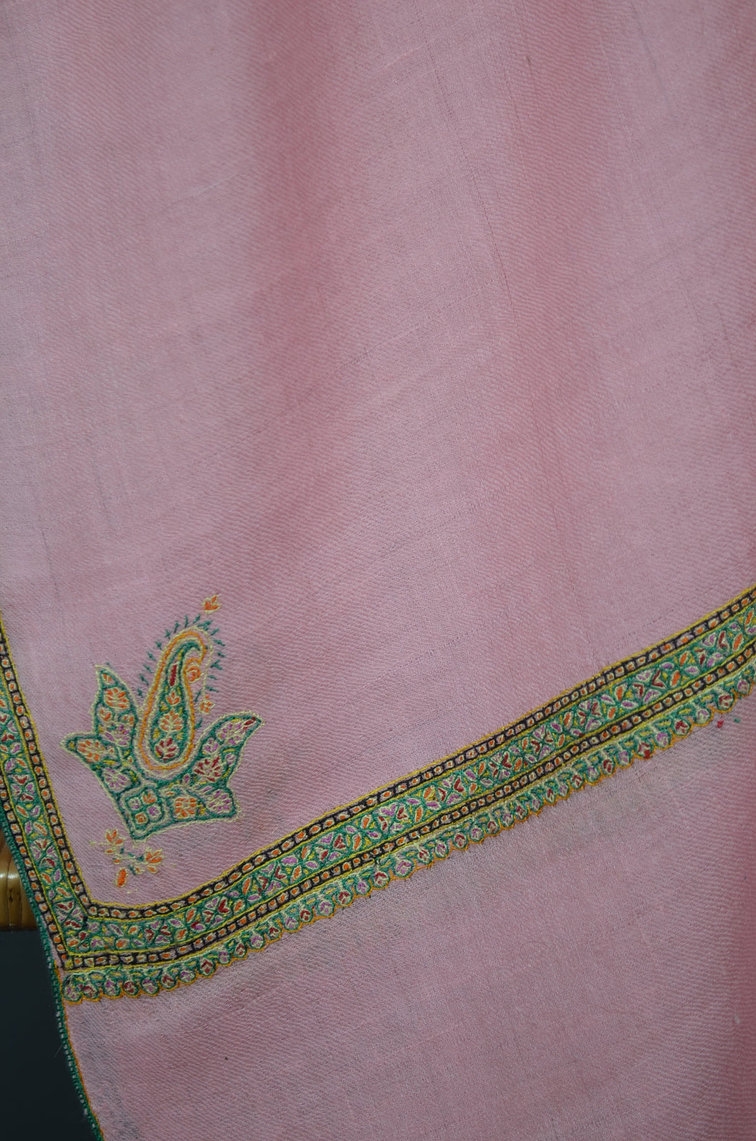 Light Pink Border Embroidery Cashmere Pashmina Scarf