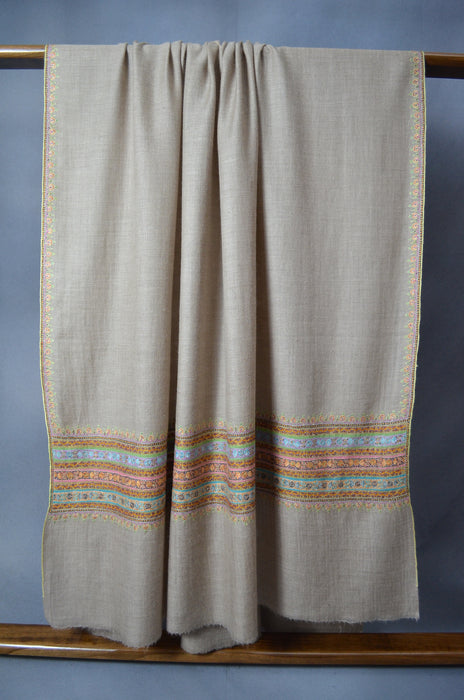 Un Dyed Triple Bel Embroidery Cashmere Pashmina Shawl