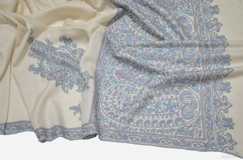 Ivory Cashmere Pashmina Shawl with Stunningly Pretty Border