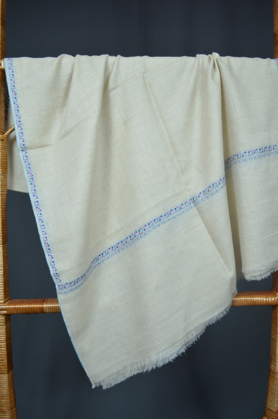 Ivory Border Embroidery Cashmere Pashmina Scarf