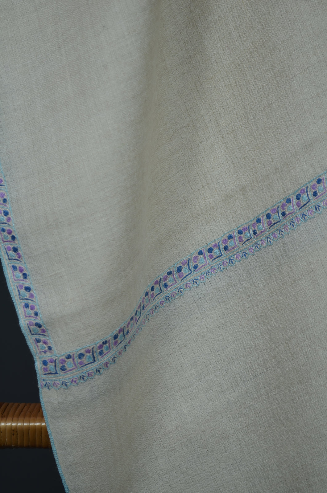 Ivory Border Embroidery Cashmere Pashmina Scarf