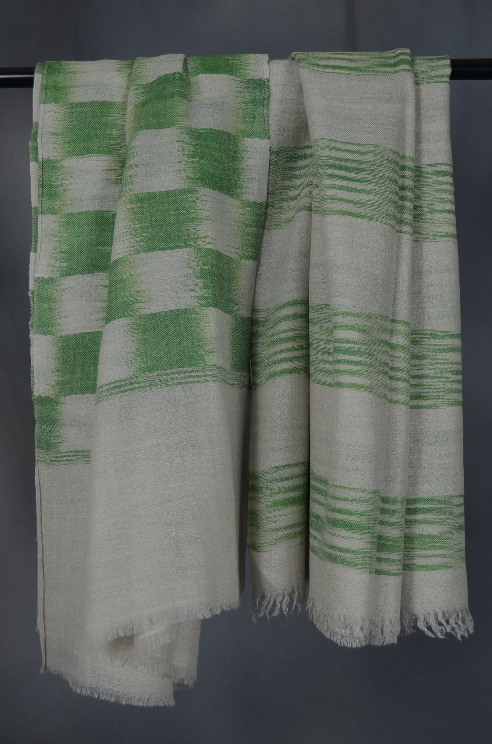 Ivory & Green Khadi Handwoven Cashmere Pashmina Scarf